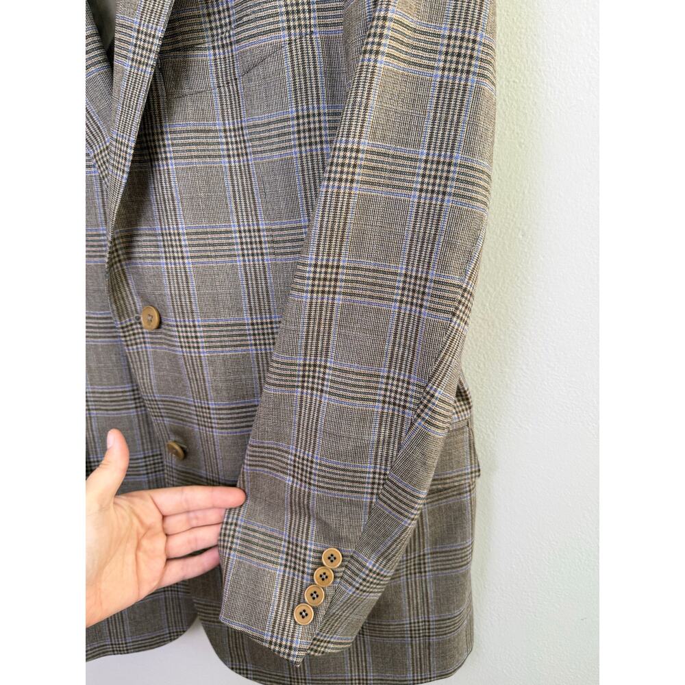 Saks Fifth Avenue Zegna Trofeo Wool Blazer 52R 42R Brown Blue Plaid Sport Coat - Picture 2 of 8